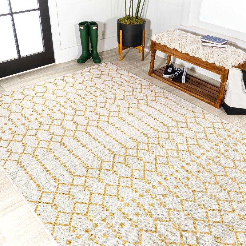 4' x 6' Ourika Moroccan Geometric Textured Weave Indoor/Outdoor Area Rug, Cream/Yellow - JONATHAN Y