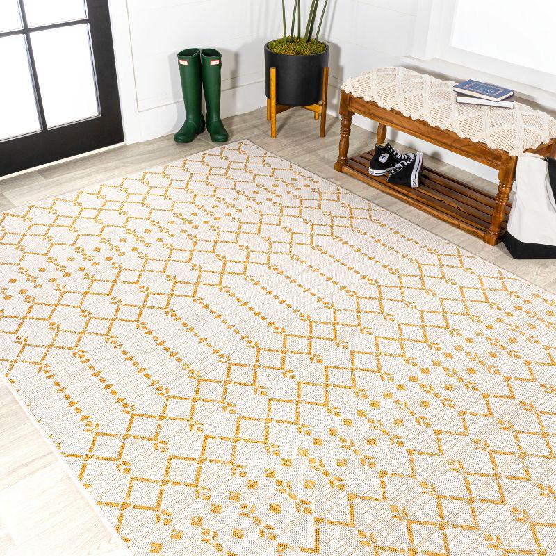 Ourika Moroccan Geometric Textured Weave Indoor/Outdoor Area Rug - JONATHAN Y