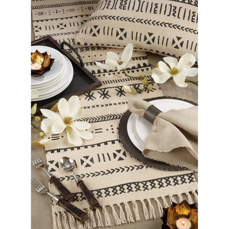 Natural Cotton Mud Cloth Table Runner with Tassels