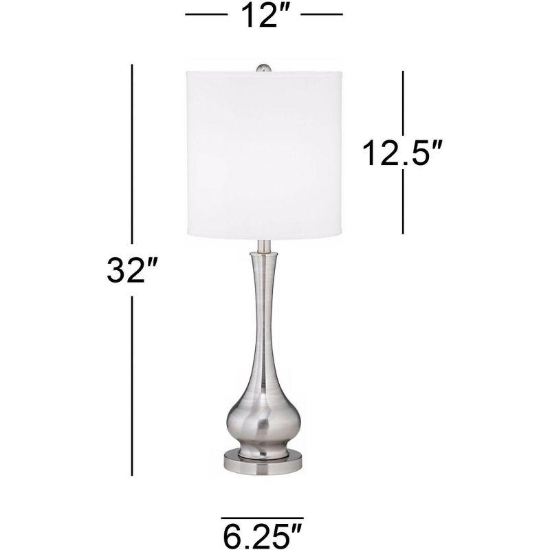 Possini Euro Design 32" Tall Gourd Large Modern End Table Lamps Set of 2 Silver Brushed Steel Finish Metal White Shade Living Room Bedroom Bedside