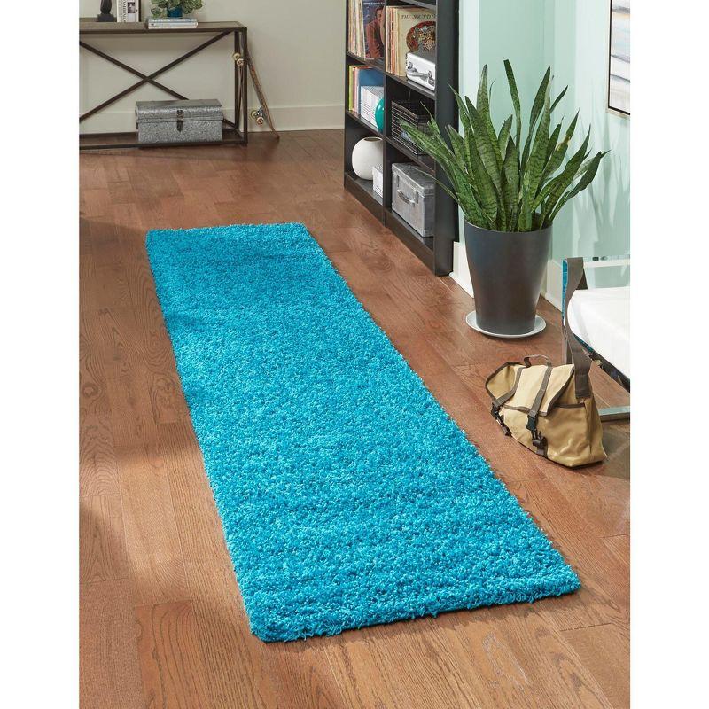 Turquoise Blue Synthetic Shag Runner Rug for Kids