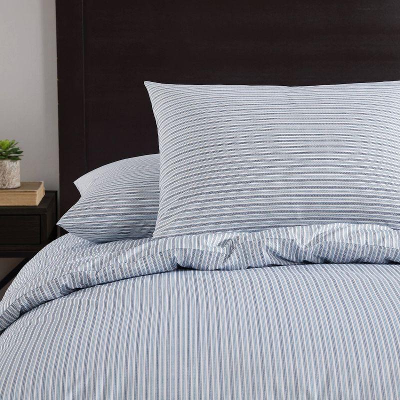 Twin Navy Cotton Percale Sham Set with Button Closure