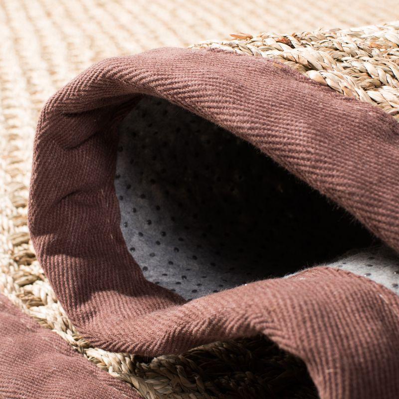 Natural Fiber Hand-Knotted Runner Rug with Dark Brown Border