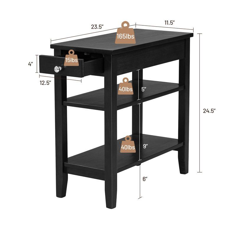 Tangkula End Table Sofa Side Table with Drawer Double Shelf Narrow Nightstand for Living Room & Bedroom Brown/Black