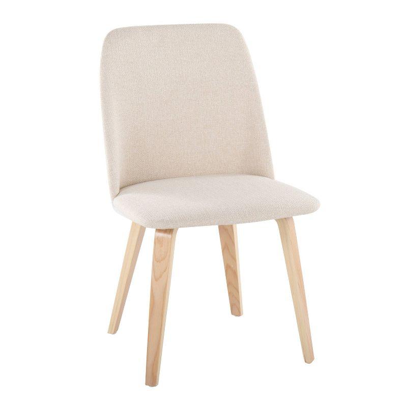 Cream Upholstered Faux Leather Side Chair with Natural Wood Legs