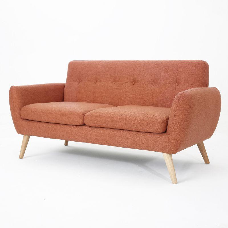 GDFStudio Sheena Mid Century Modern 67.25 " Upholstered Tufted 2 Seater Sofa, Burnt Orange/Natural Oak