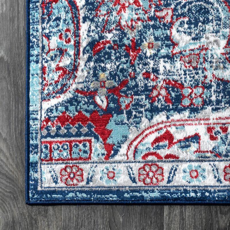 2'x8' Modern Persian Vintage Medallion Runner Rug, Red/Navy - JONATHAN Y