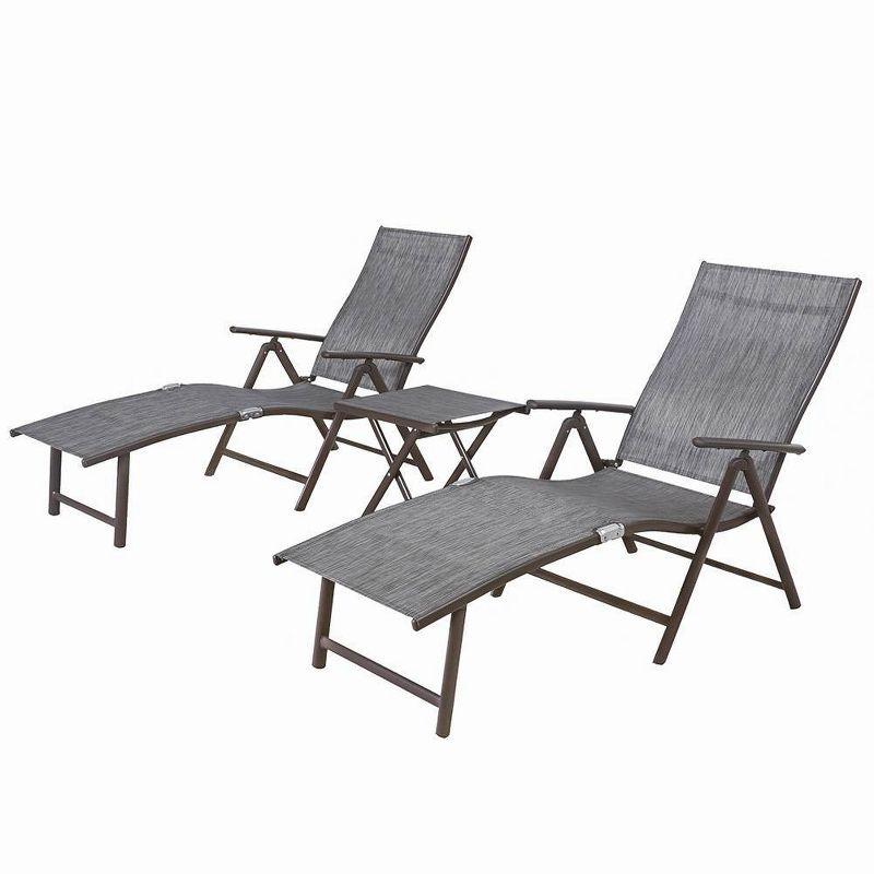 3pc Outdoor Set with Aluminum Adjustable Chaise Lounge & Table Set - Black/Gray - Crestlive Products: Weather-Resistant Patio Furniture Set