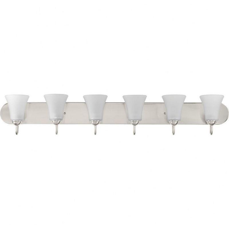 Progress Lighting, Classic Collection, 6-Light Bath, Brushed Nickel, Etched Glass Shades