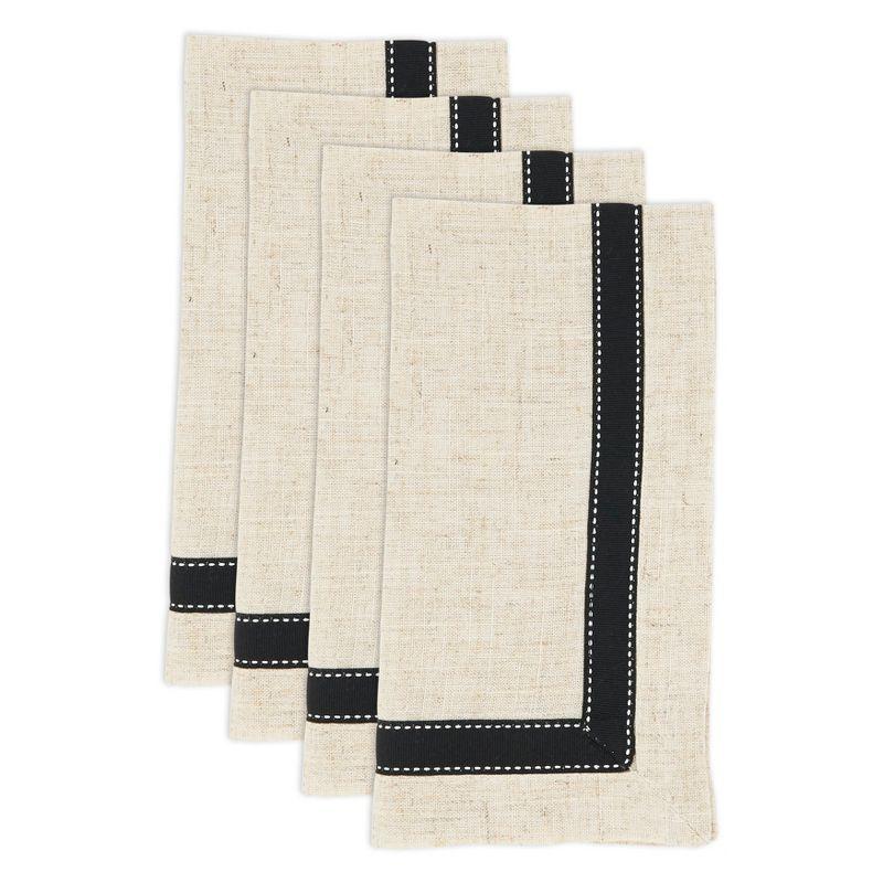 Saro Lifestyle Grosgrain Accent Napkin (Set of 4), Black, 20"x20"