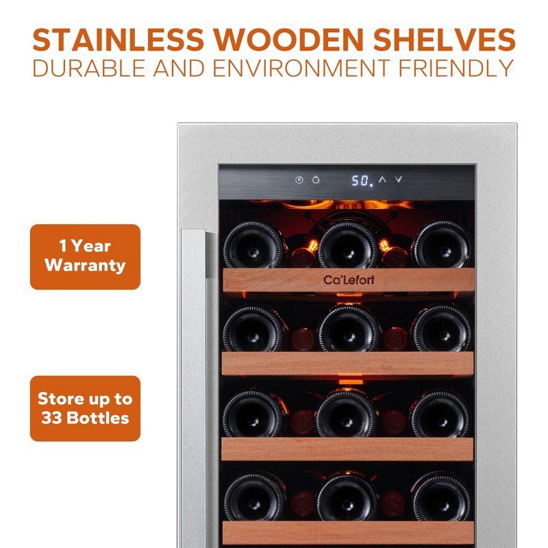 Ca'Lefort 15 inch Wine Refrigerator, 33 Bottle Wine Cooler Freestanding & Built-in