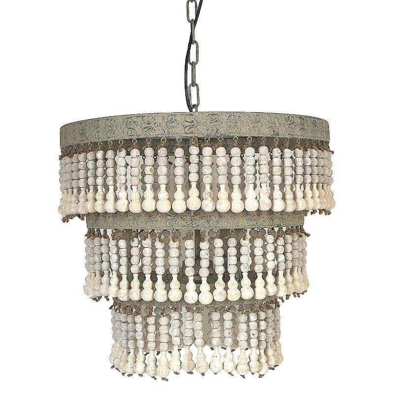 Antique White 3-Tier Beaded Chandelier with Metal Frame