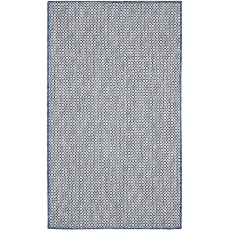 Ivory Blue Geometric Synthetic 3' x 5' Rectangular Rug