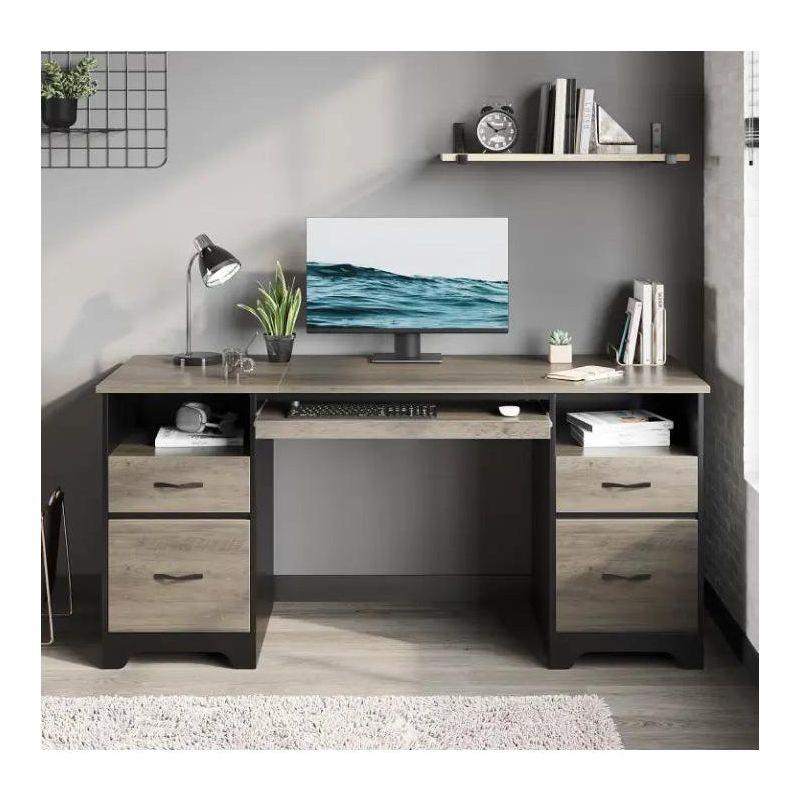 Bestier 59” Computer Desk with 4 Drawers, Office Executive Desk with File Drawer, Keyboard Tray for Home Office, Gray