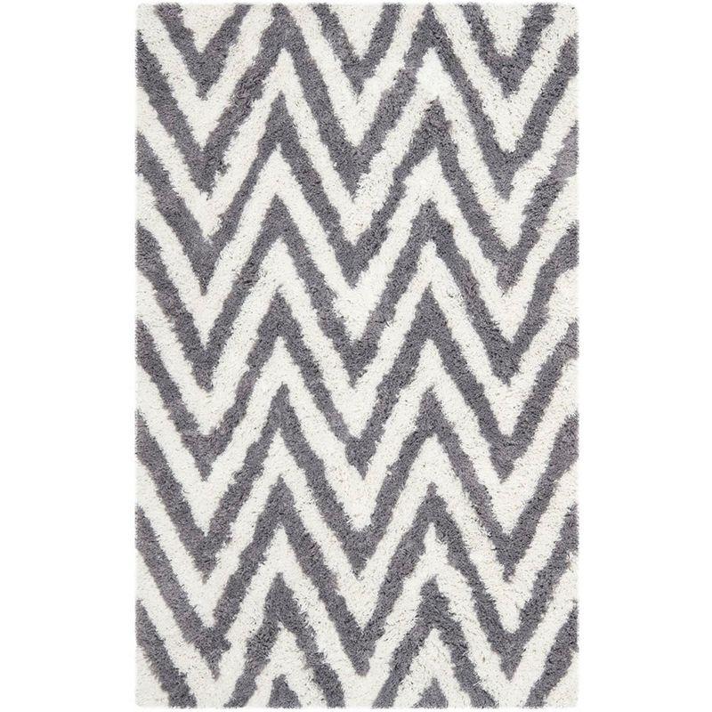 Ivory and Grey Chevron Hand-Tufted Shag Area Rug