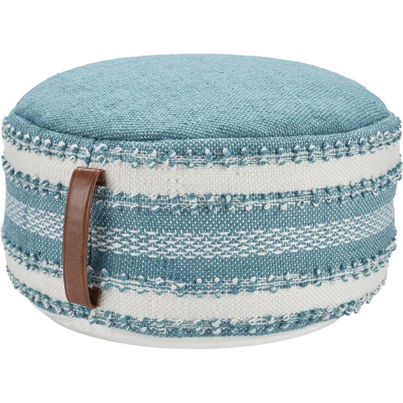 Mina Victory Turquoise & White Stripe-Knot Geometric Outdoor Pouf