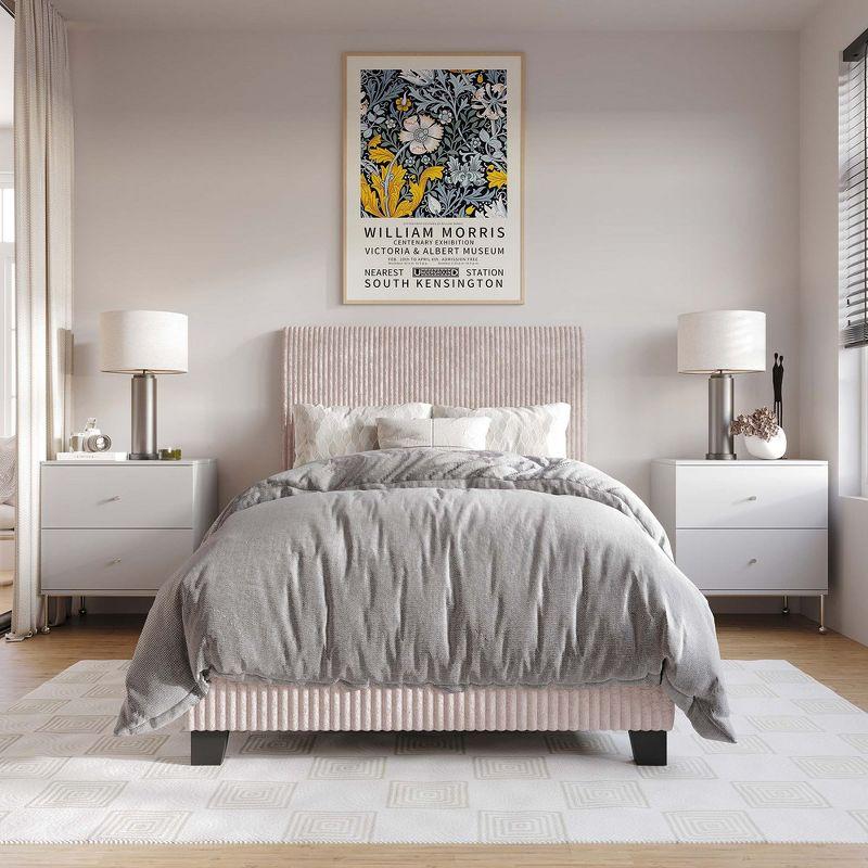 ChaletPosh Twin Size Upholstered Bed In Light Pink Velvet