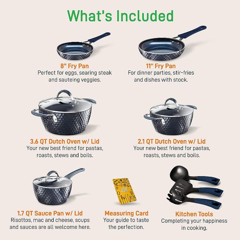 NutriChef Metallic Nonstick Ceramic Cooking Kitchen Cookware Pots and Pans with Lids, Utensils, and Cool Touch Handle Grips, 11 Piece Set