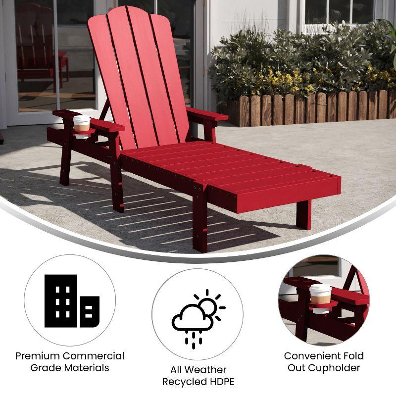 Flash Furniture Sonora Commercial Grade Adjustable Adirondack Lounger with Cupholder, All-Weather Indoor/Outdoor Recycled HDPE Lounge Chair