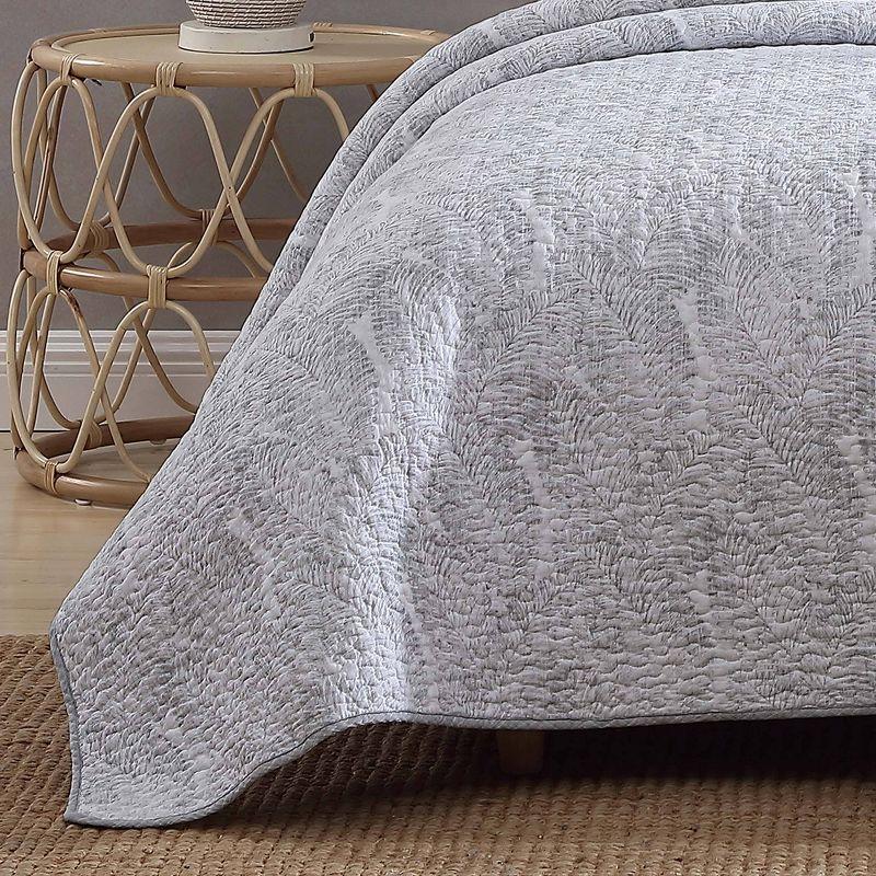 Tommy Bahama Distressed Water Leaves Grey Cotton Reversible Quilt Set