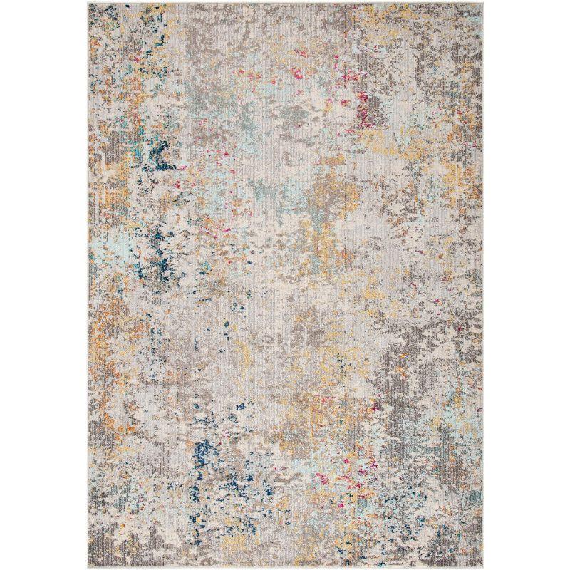 Grey and Gold Round Hand-knotted Synthetic Area Rug