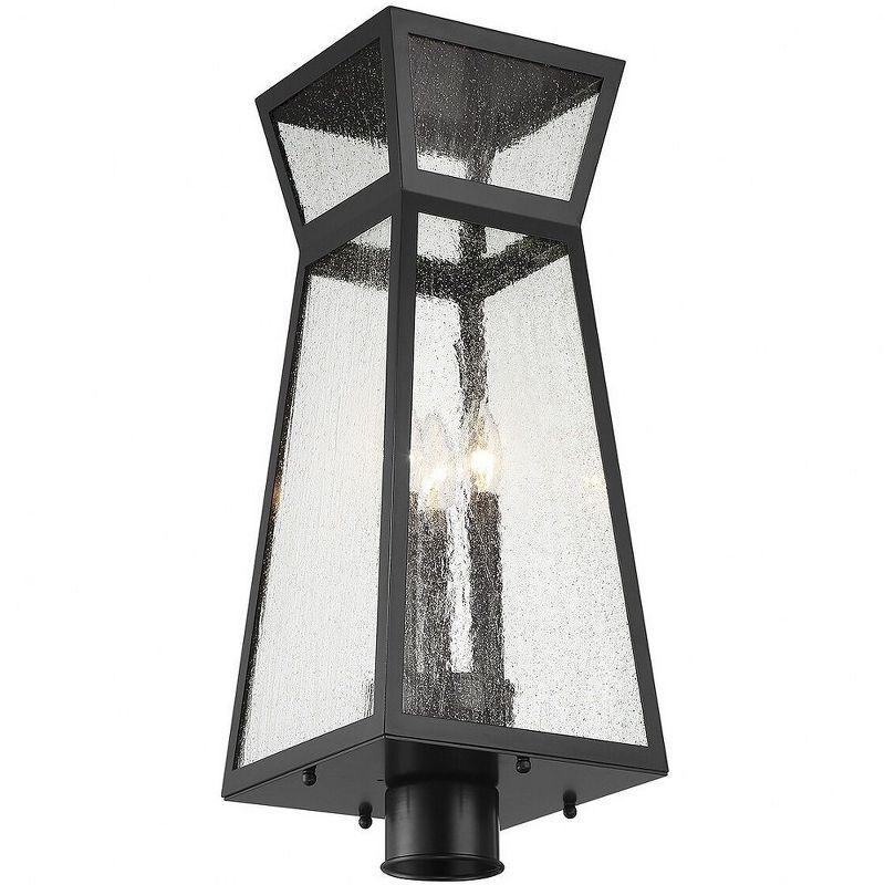 Millford Matte Black 3-Light Outdoor Post Lantern with Clear Seeded Glass