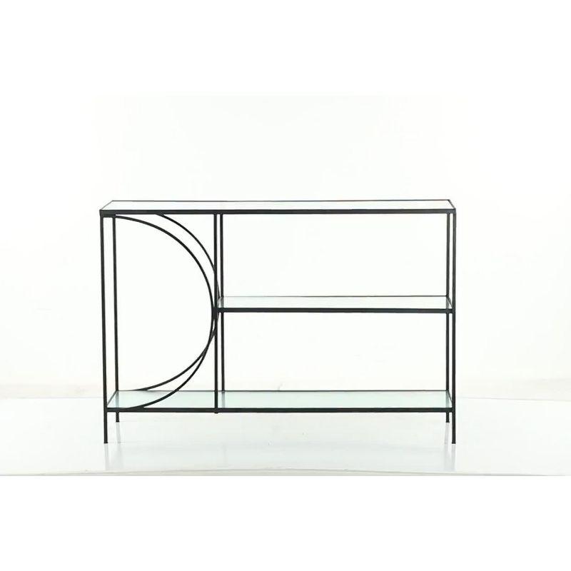 Olivia & May Industrial Metal Console Table Black: Sturdy Entryway Furniture with Fixed Shelf