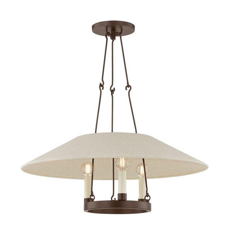 Bronze 3-Light Chandelier with Natural Linen Shade