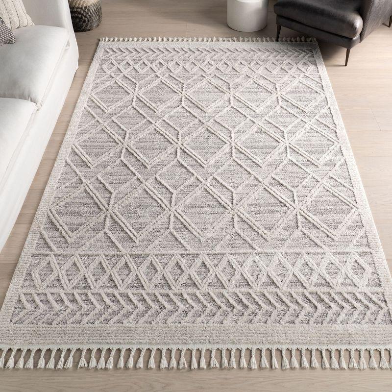 Nuloom 9x12 Ansley Moroccan Tassel Indoor Area Rug, Light Grey, Textured Bohemian Design, Plush High Pile, Stain Resistant, Bedroom, Living Room