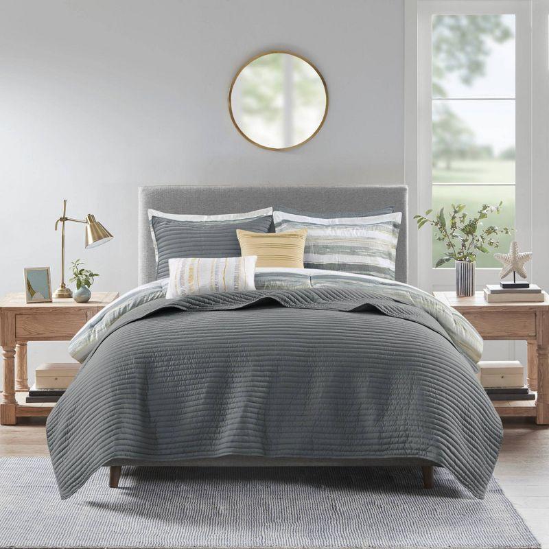 Marina 8 Piece Printed Seersucker Comforter and Quilt Set Collection