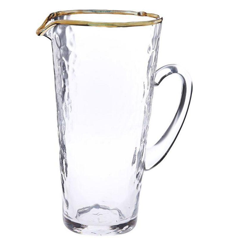 Elegant Pebbled Glass Pitcher with Gold Rim and Handle