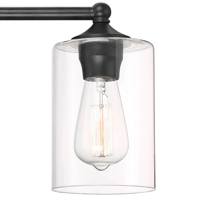 360 Lighting Bellings Modern Wall Light Black Metal Hardwire 24" 3-Light Fixture Clear Glass Cylinder Shade for Bedroom Bathroom Vanity Reading House