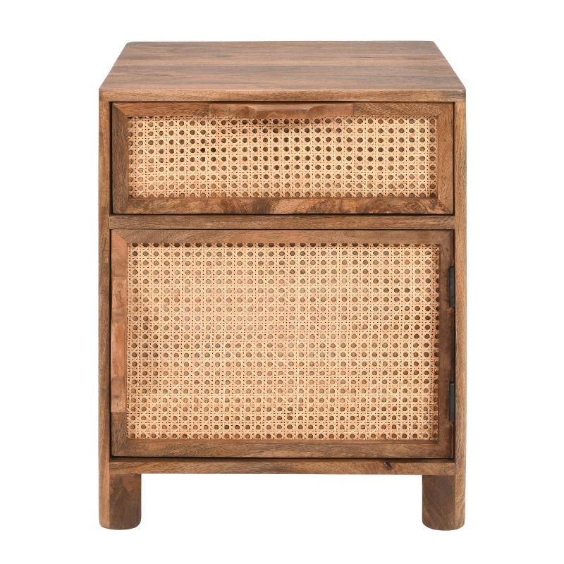 The Urban Port 23" Nightstand Woven Rattan Cabinet Door and Drawer Handcrafted Natural Brown Mango Wood Brown