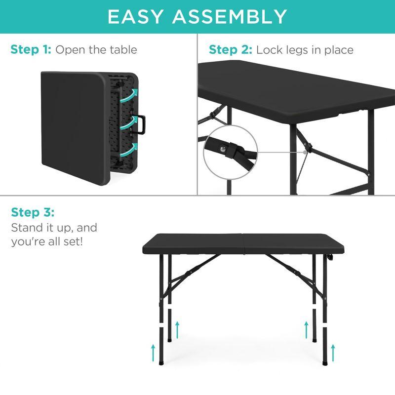 Best Choice Products 4ft Plastic Folding Table, Indoor Outdoor Heavy Duty Portable w/ Handle, Lock for Picnic