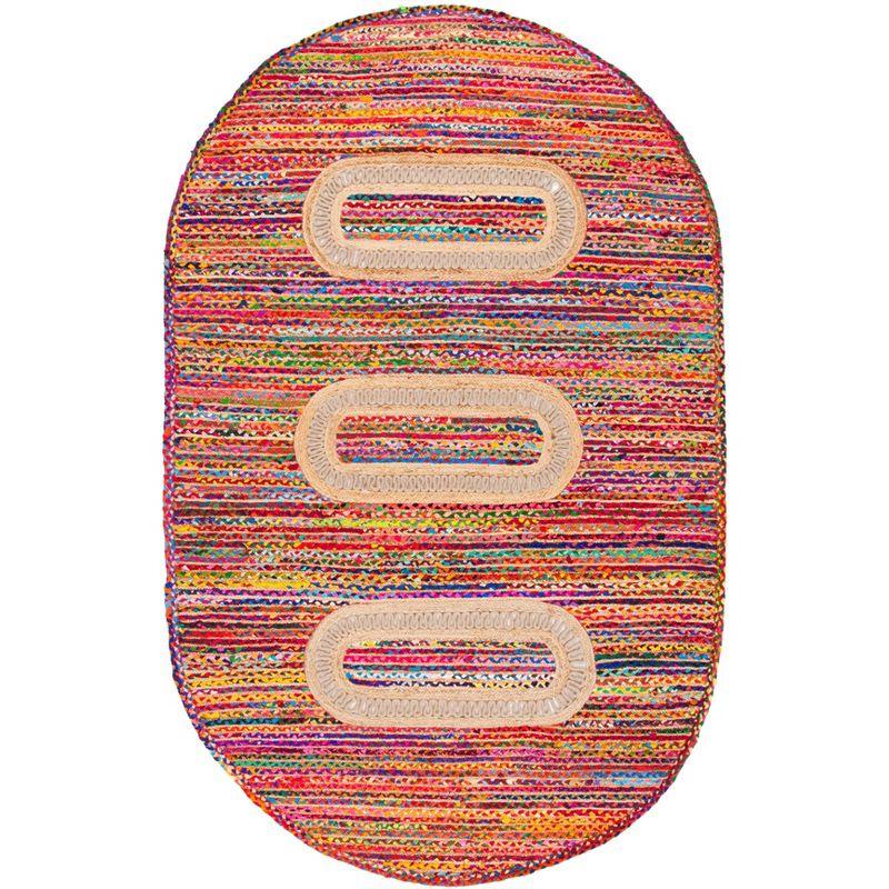 Braided BRD265 Hand Woven Area Rug - Pink/Sage - 6'x9' Oval - Safavieh.
