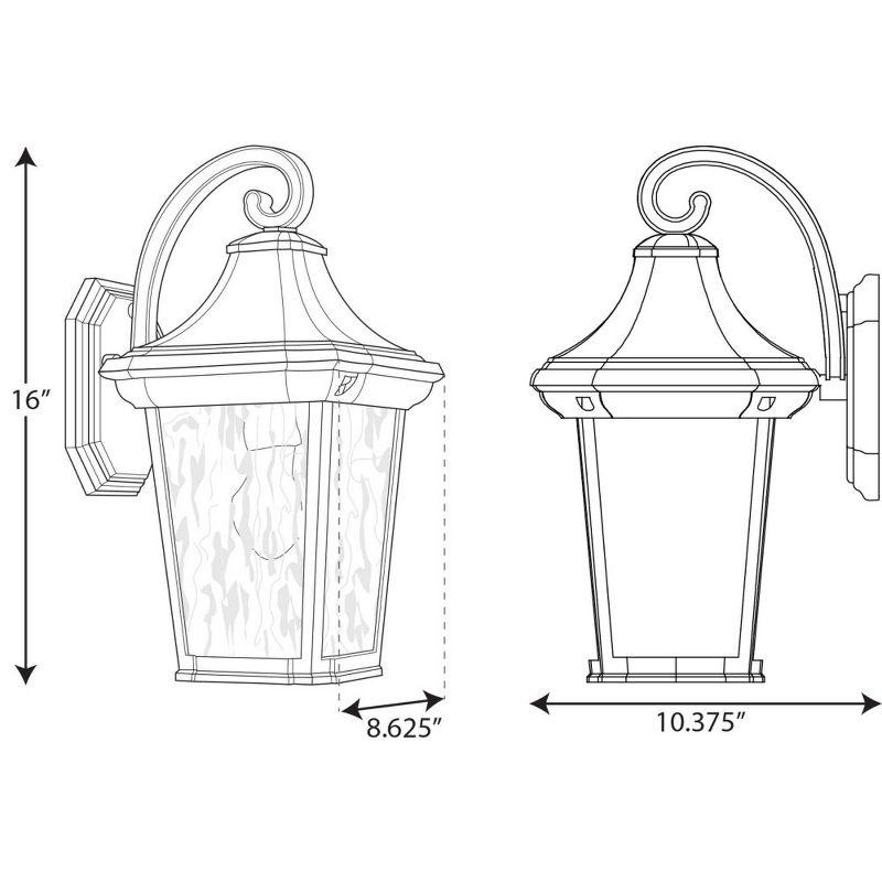 Progress Lighting Marquette 1-Light Outdoor Wall Lantern in Black with Water Glass Shade