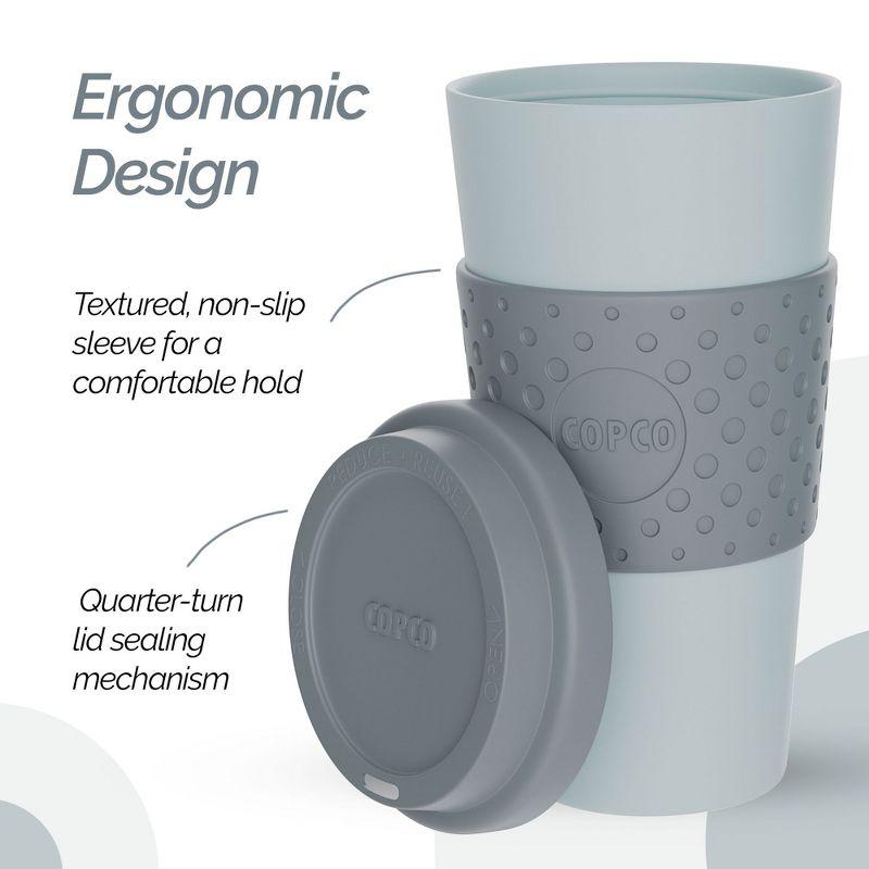 Copco Acadia To Go Mug Set of 2, 16 Ounce Reusable Coffee Cups with Lids, Durable & BPA-Free, Travel Mugs Double-Wall Insulation, Aqua & Gray