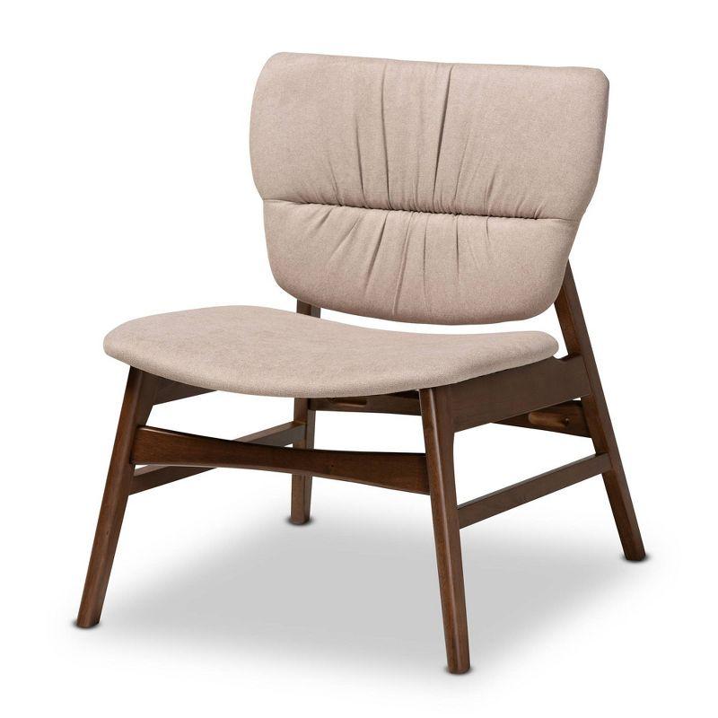 Benito Fabric Upholstered Wood Accent Chair Beige/Walnut Brown - Baxton Studio: Mid-Century Design, Foam Padded, Retro Legs