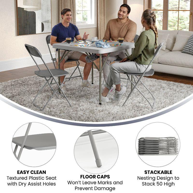 Flash Furniture Hercules Series Plastic Folding Chair Grey - 2 Pack 650LB Weight Capacity Comfortable Event Chair-Lightweight Folding Chair