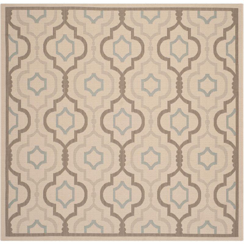 Beige and Aqua Geometric Square Indoor/Outdoor Area Rug