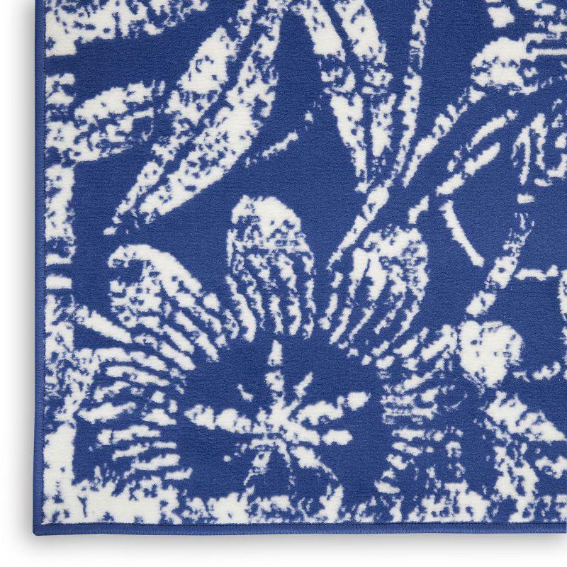 Navy Floral Synthetic Runner Rug, 2 ft x 8 ft