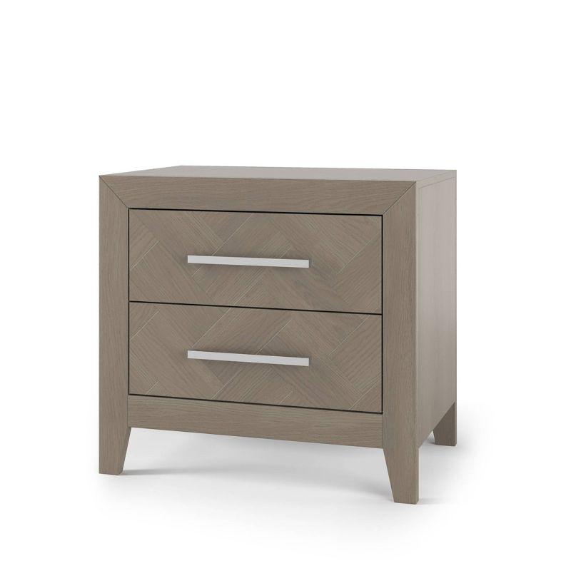 Crescent Gray Herringbone 2-Drawer Nightstand with Metal Pulls