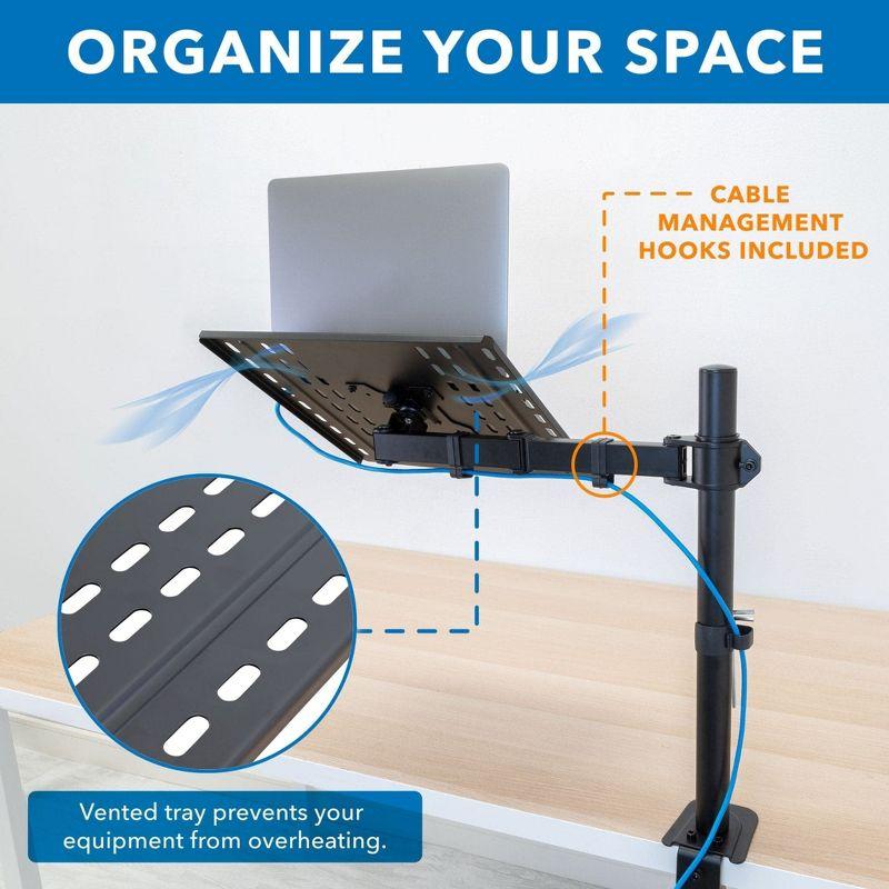 Mount-It! Laptop Desk Mount | Full Motion Laptop Arm with Vented Tray | Clamp and Grommet Base | Laptop Tray Works with Screens Up to 17" Inches