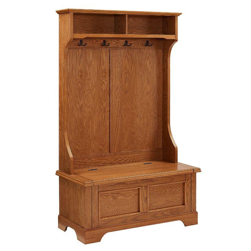 Campbell Hall Tree Oak - Crosley: Spacious Bench, 4 Double Hooks, Shoe Storage