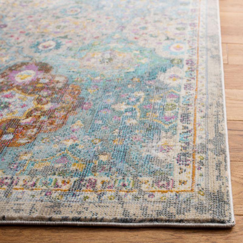 Ivory and Turquoise Hand-Knotted Viscose 8' x 10' Area Rug