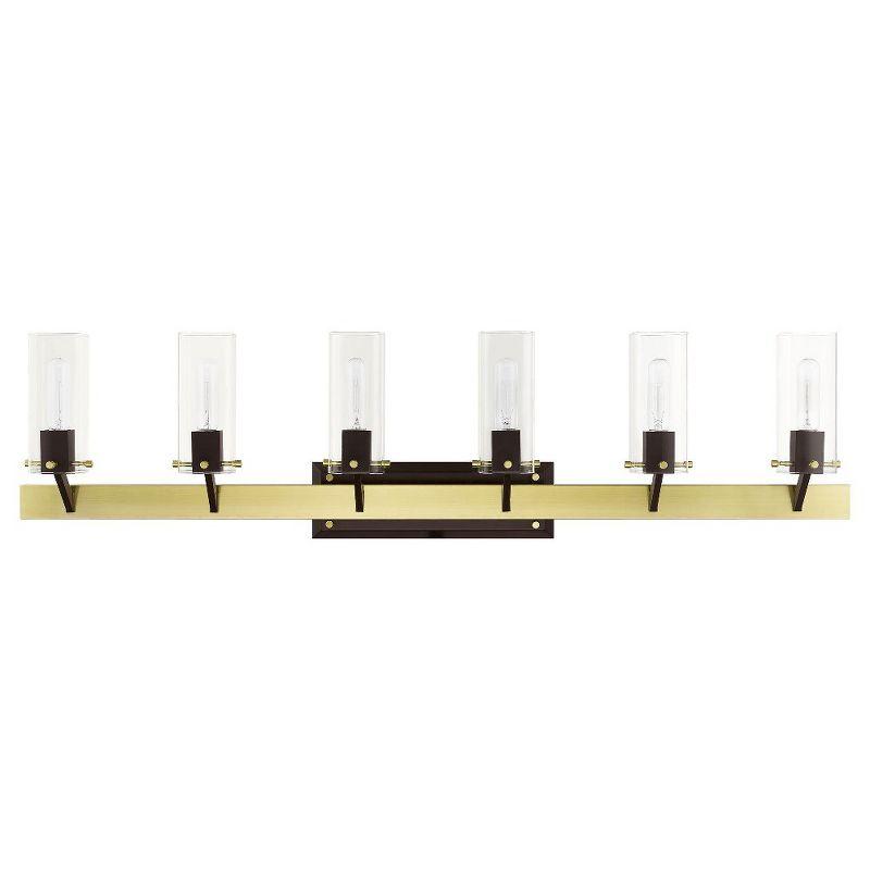 Satin Brass and Bronze 6-Light Vanity with Clear Square Glass Shades