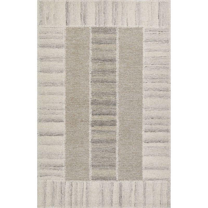 Handmade Tufted Gray Wool and Viscose Rectangular Rug