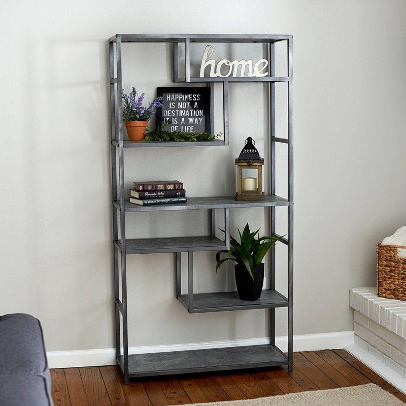 Slate Gray 65" Industrial Metal and Laminate Bookshelf