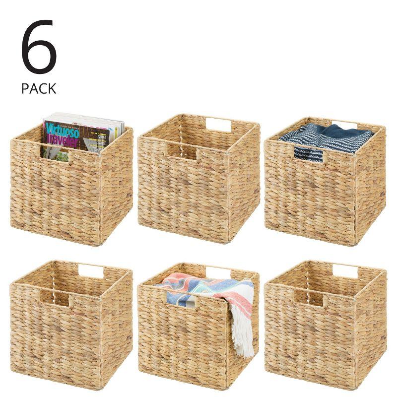 mDesign Hyacinth Woven Cube Bin Basket Organizer, Handles, 6 Pack, Natural/Tan