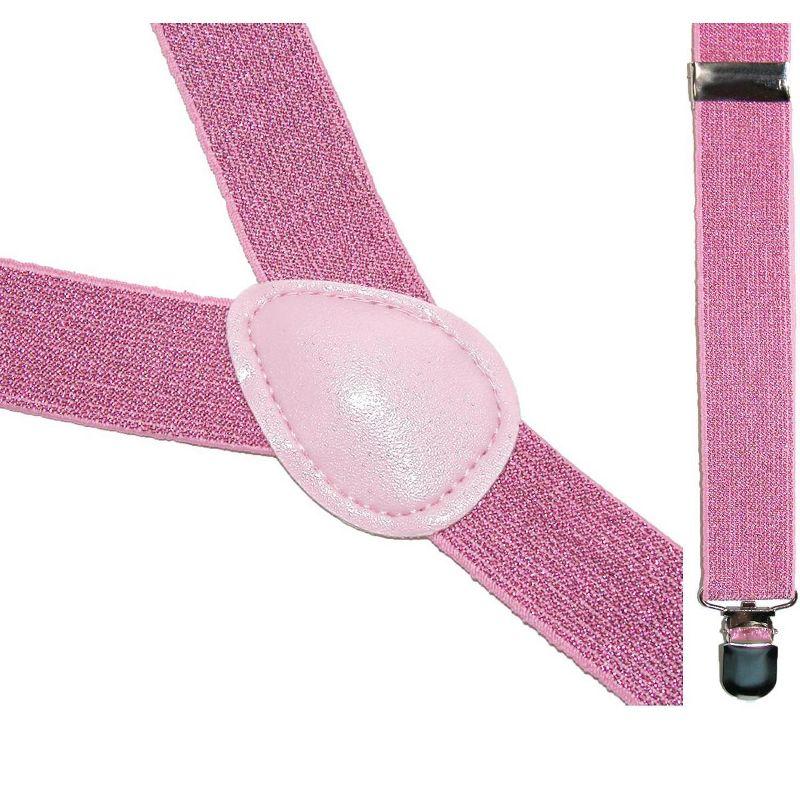 CTM Women's Elastic Glitter Clip-End Suspenders, Pink